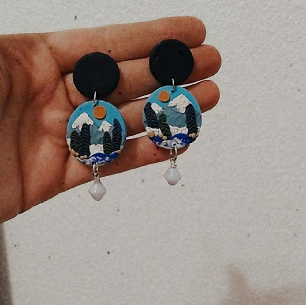 Winter mountain clay earings
